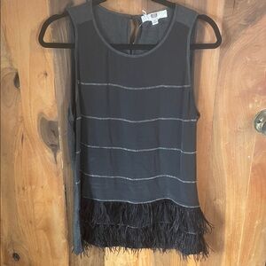 Etcetera Black Sleeveless Blouse with Feather Detail